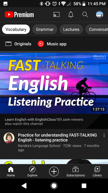 YouTube のおすすめコンテンツにも英語学習の動画が表示される